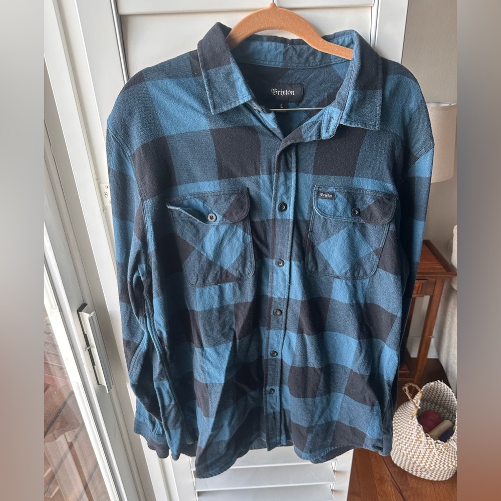 Brixton Teal and Charcoal Checkered Shirt